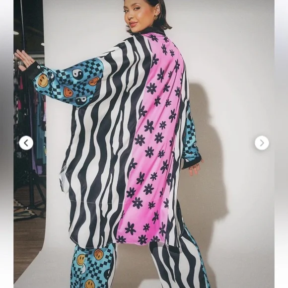 Dressed in lala Colorful satin set Button-Up Shirt and Pants Set L - Picture 2 of 4